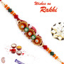 Yellow , White & Golden Beads Mauli Thread Rakhi - PRS1741