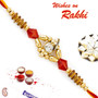 AD & Red Crystal Beads Studded Mauli Thread Rakhi - PRS1752