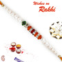 Beautiful Mauli Thread Rakhi with Fresh Pearls, CZ & Beads - PRS1753