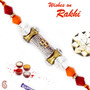 Orange & Maroon Beads & Swastik Engraved Mauli Thread Rakhi - PRS1772