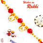 Twin Golden Bell Beads Mauli Thread Rakhi - PRS1775