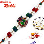 Green & Maroon Crystal Ganesh Rakhi with Colorful Beads - RJ17205