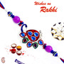 Red & Blue Crystal Stone Studded Peacock Design Rakhi - RJ17311