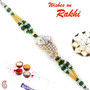 Green & Gold Beads Studded & Paisley Design Rakhi - RJ17319
