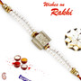 OM Rakhi with Freshwater White Pearls - PRL17533
