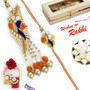 Multicolor Bhaiya Bhabhi Rakhi Set with Zardozi & Pearl work - RP17879