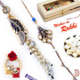 Metal Foil Paisley design Bhaiya Bhabhi Rakhi Set with Pearl Danglers - RP17890