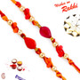 Set of 2 Orange & Red Beads Studded Rakhi - PST17211