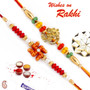 Set of 2 Pearl Emebllished Red & Green Beads Divine Rakhi - PST17215