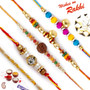 Set of 5 Multicolor Beads & Rudraksh Rakhi - PST17502