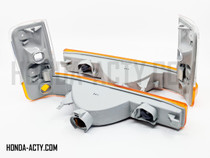 Turn Signal Lamp Assembly Set - Front, Left & Right, Amber Type - Honda Acty Van HH3, HH4 Models - 1990-1999