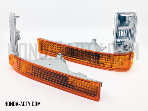 Turn Signal Lamp Assembly Set - Front, Left & Right, Amber Type - Honda Acty Truck HA3, HA4 Models - 1990-1999 Turn Signal Lamp Assembly Set - Front, Left & Right, Amber Type - Honda Acty Truck HA3, HA4 Models - 1990-1999