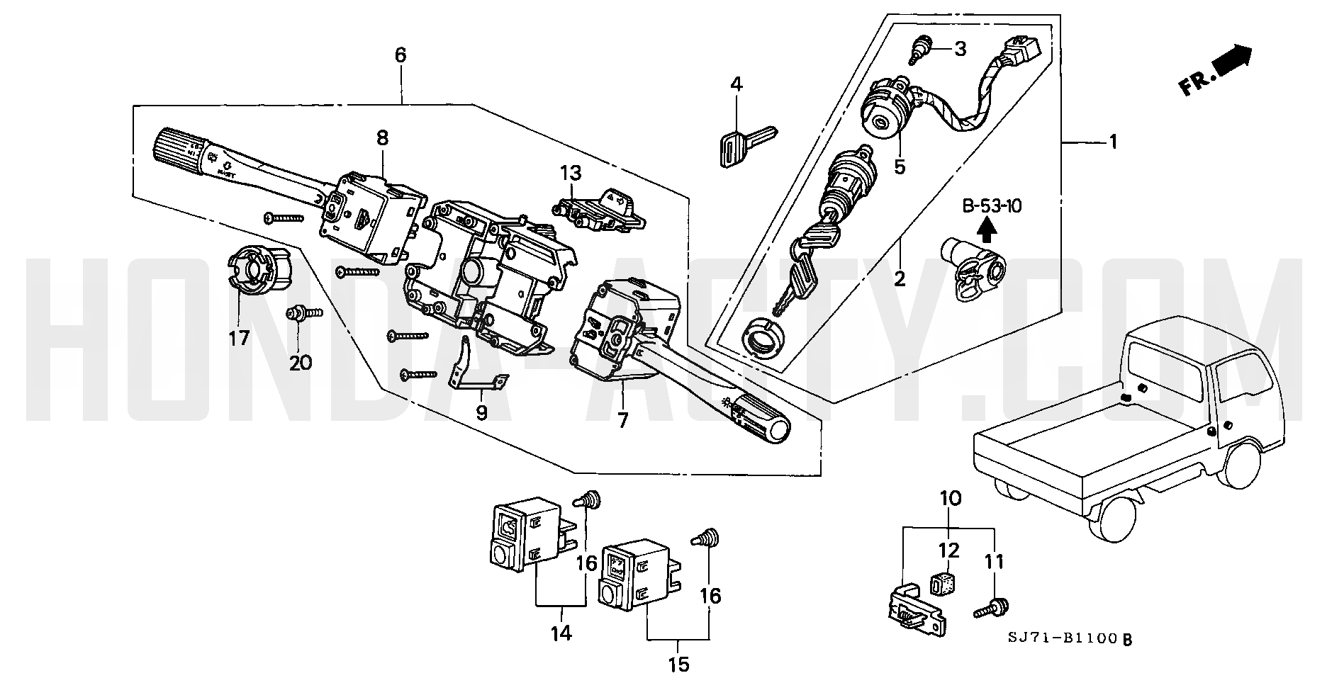 B11 - Combination Switch - HA4 Honda Acty - 1990-1999 Models - Electrical, Intake & Exhaust Parts Diagrams