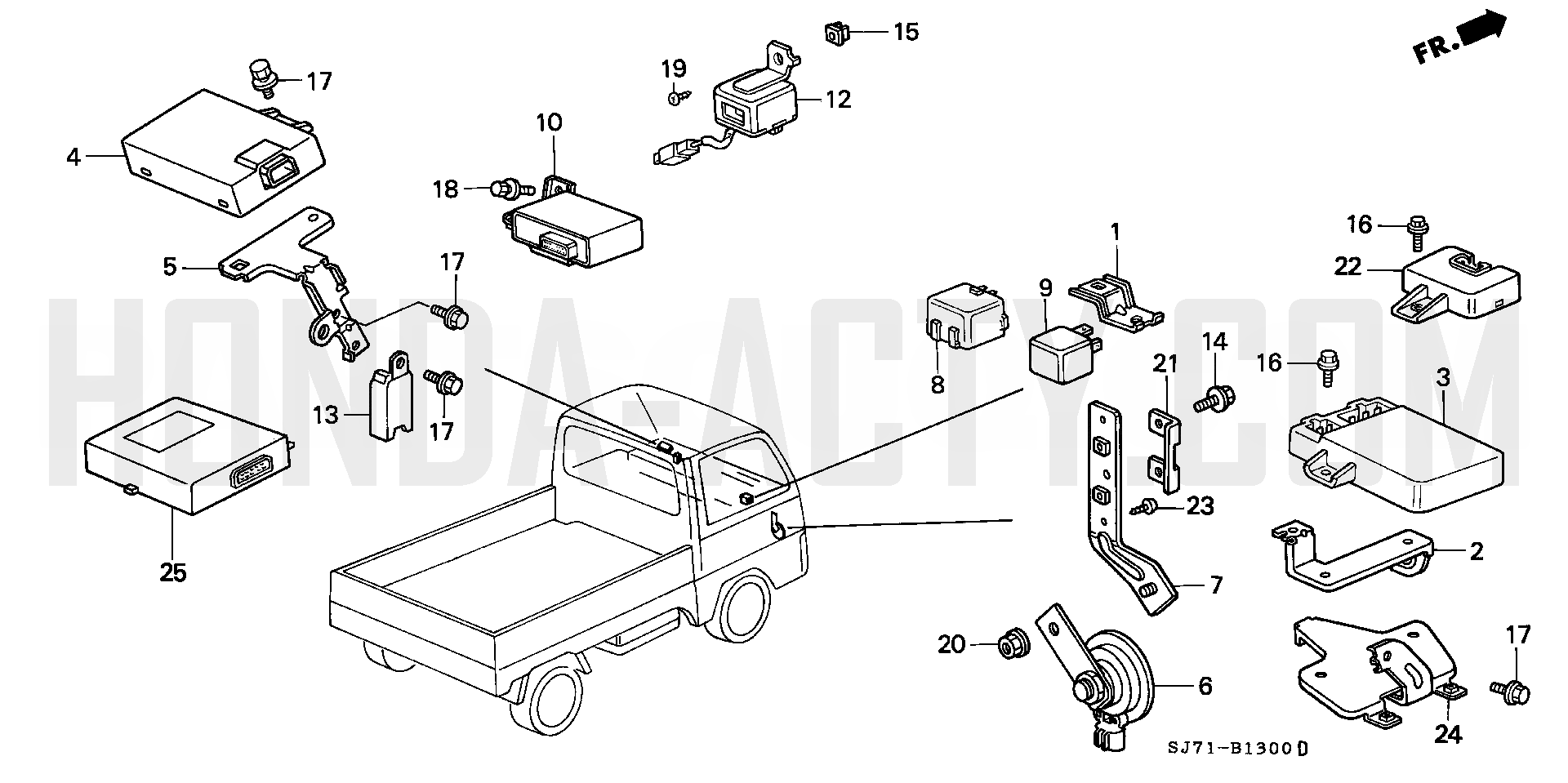 B13 - Horn & Relay - HA4 Honda Acty - 1990-1999 Models - Electrical, Intake & Exhaust Parts Diagrams