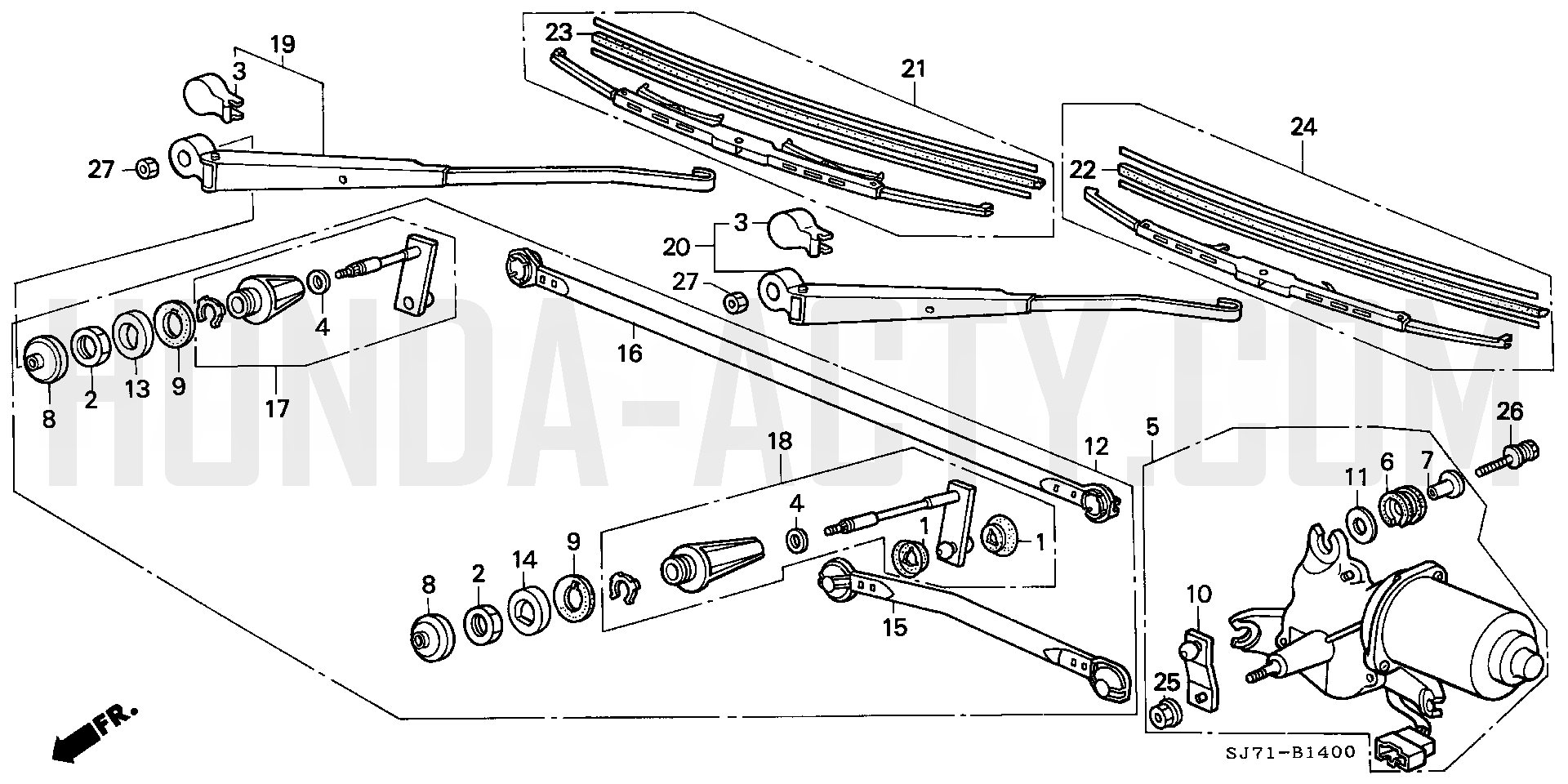 B14 - Front Wiper - HA4 Honda Acty - 1990-1999 Models - Electrical, Intake & Exhaust Parts Diagrams
