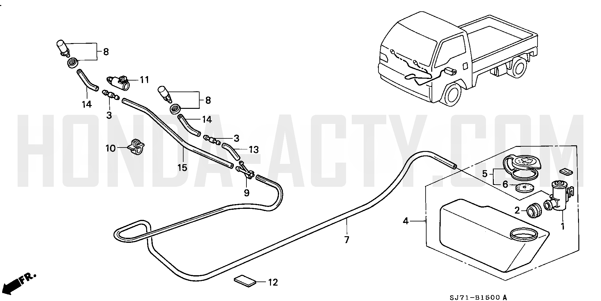 B15 - Windshield Washer - HA4 Honda Acty - 1990-1999 Models - Electrical, Intake & Exhaust Parts Diagrams