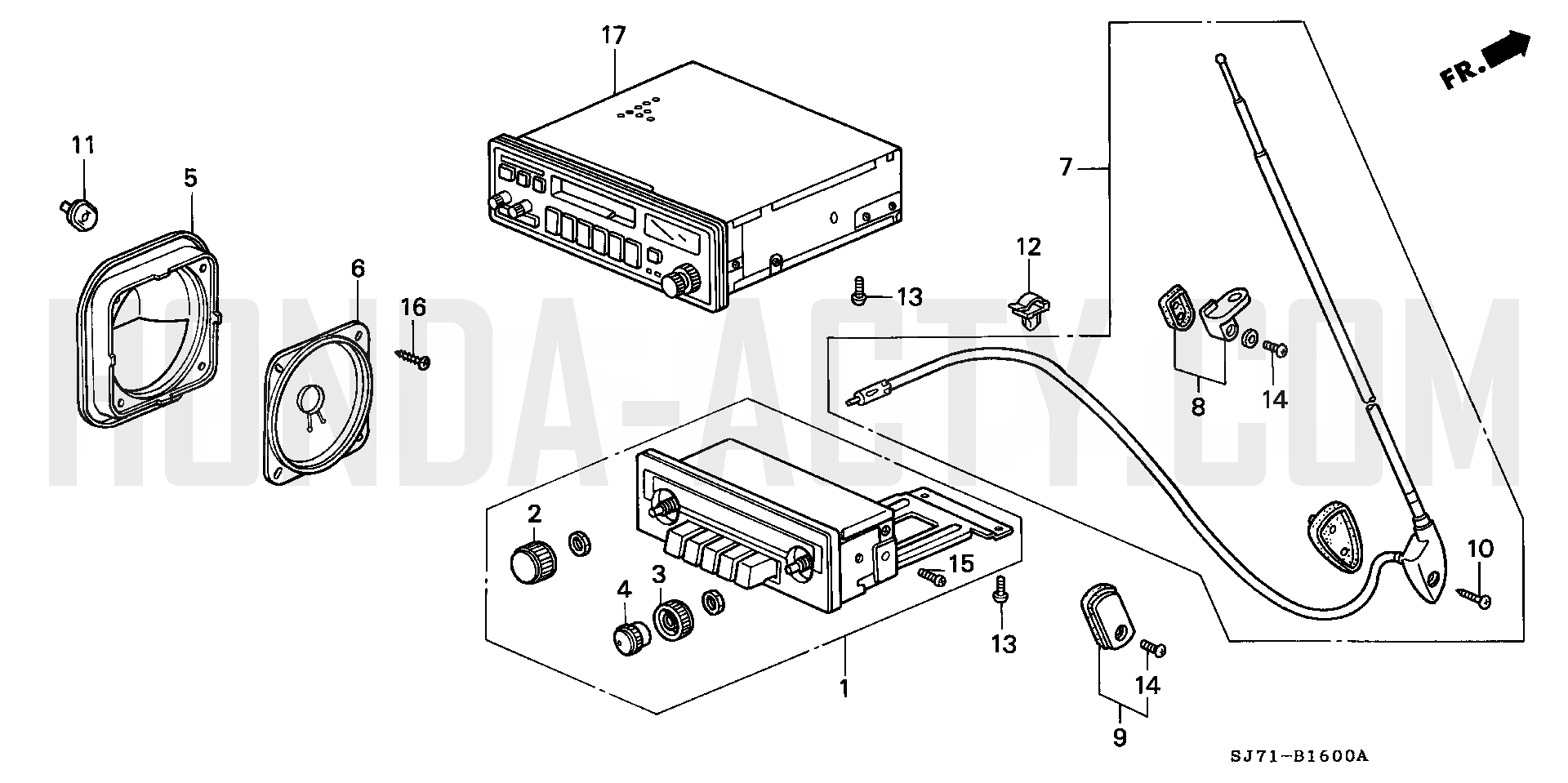 B16 - Radio - HA4 Honda Acty - 1990-1999 Models - Electrical, Intake & Exhaust Parts Diagrams