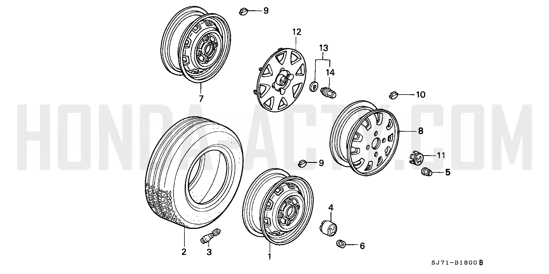 B18 - Tire & Wheel Disc - HA4 Honda Acty - 1990-1999 Models - Steering, Brake & Suspension Parts Diagrams