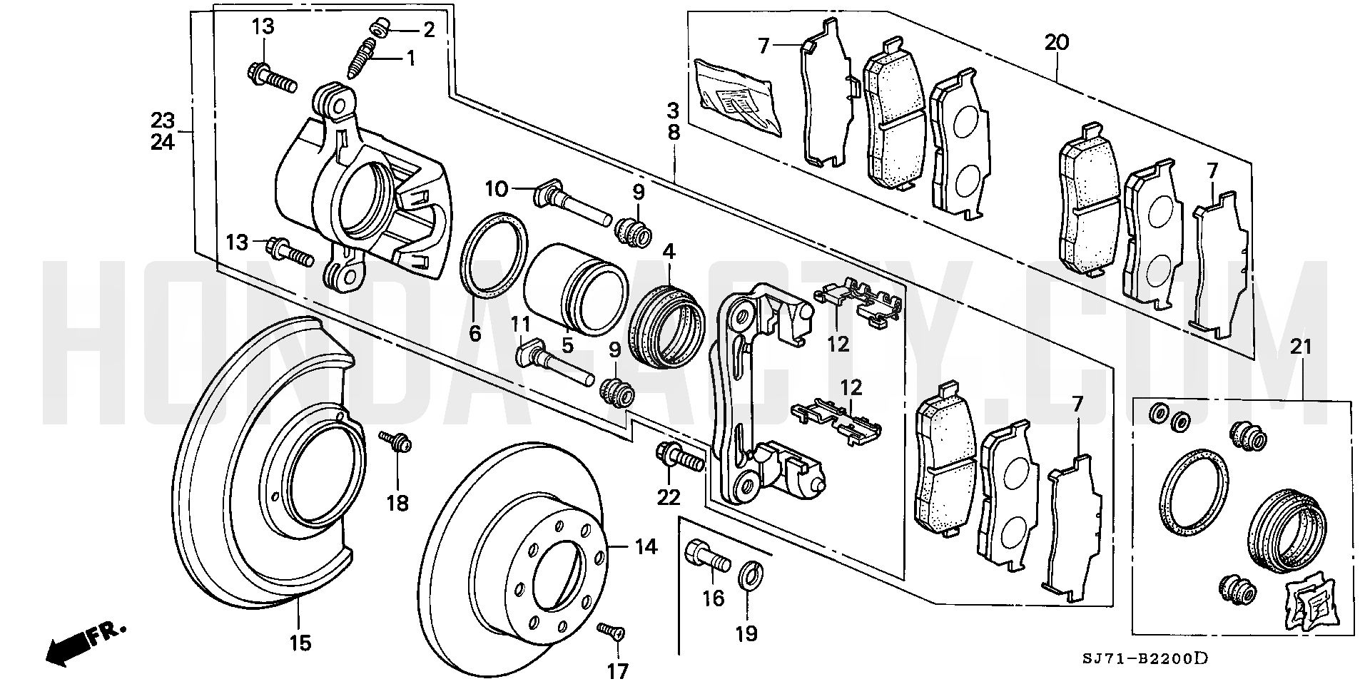 B22 - Front Brake - HA4 Honda Acty - 1990-1999 Models - Steering, Brake & Suspension Parts Diagrams