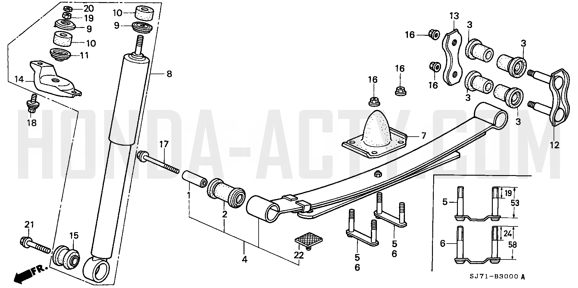 B30 - Rear Damper & Rear Spring - HA4 Honda Acty - 1990-1999 Models - Steering, Brake & Suspension Parts Diagrams