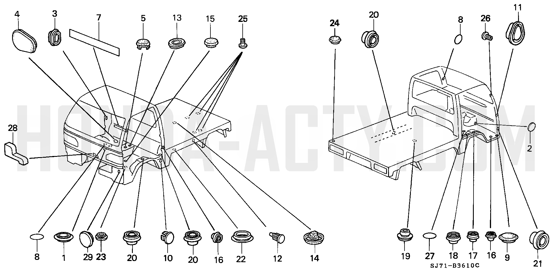 B3610 - Grommets - HA4 Honda Acty - 1990-1999 Models - Equipment Parts Diagrams
