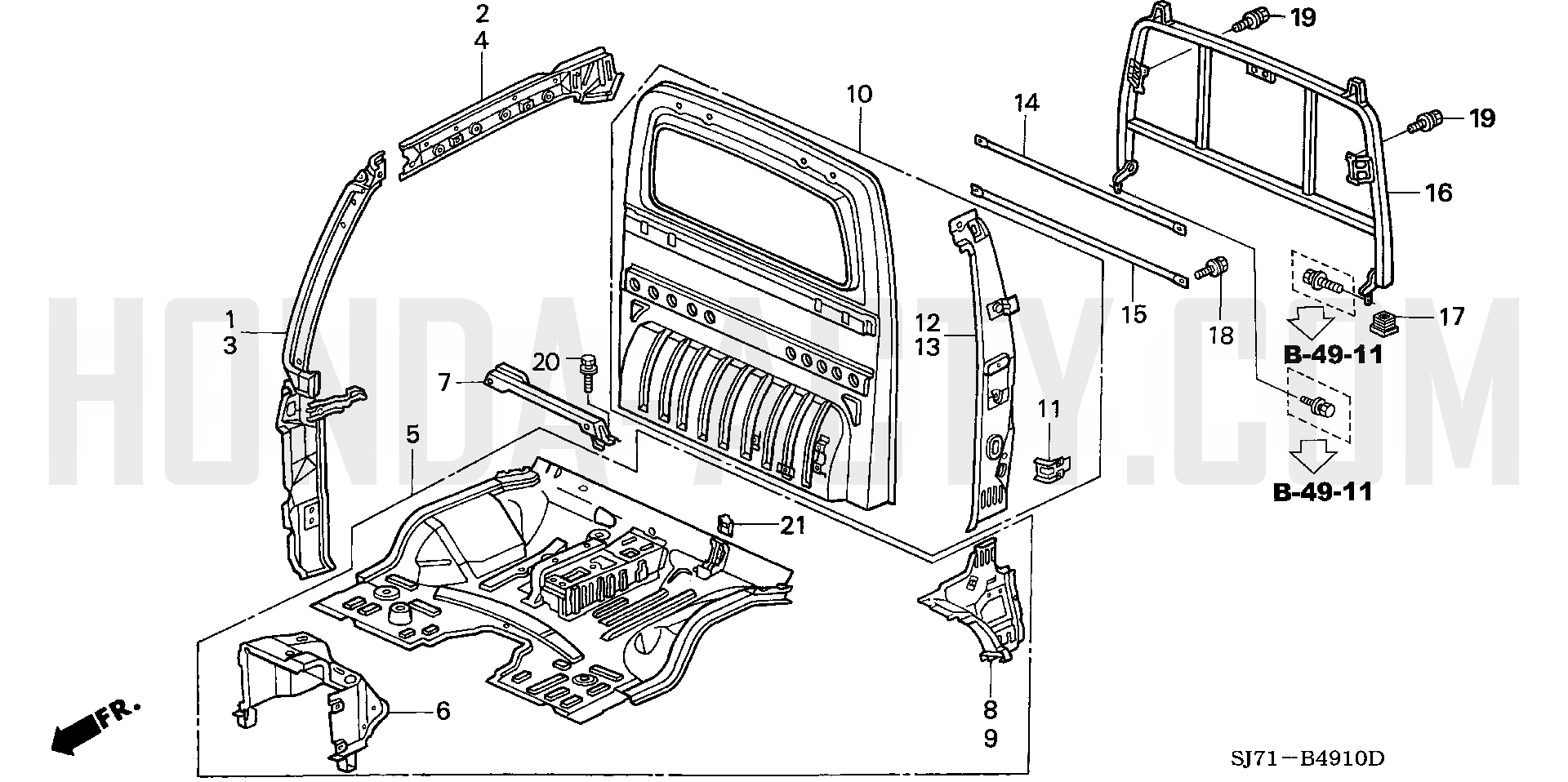 B4910 - Front Floor & Inner Panel - HA4 Honda Acty - 1990-1999 Models - Body Parts Diagrams