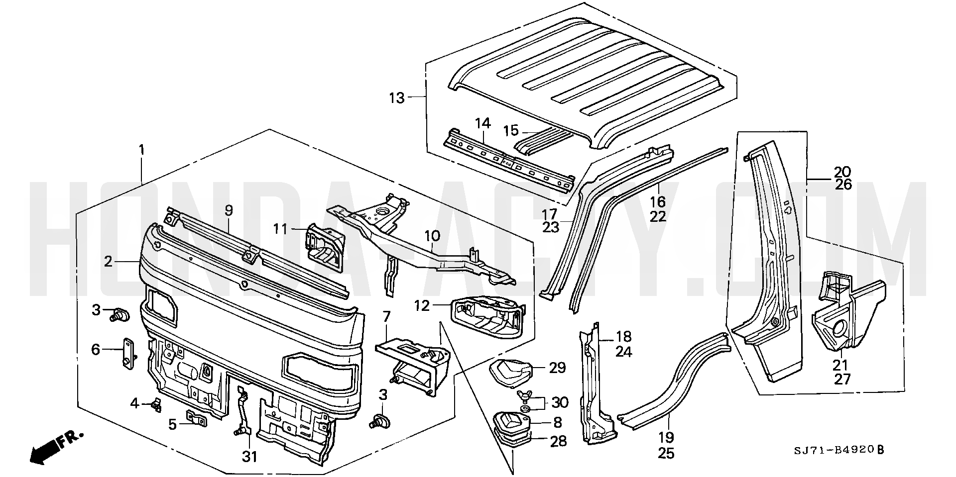 B4920 - Front Panel & Roof Panel - HA4 Honda Acty - 1990-1999 Models - Body Parts Diagrams