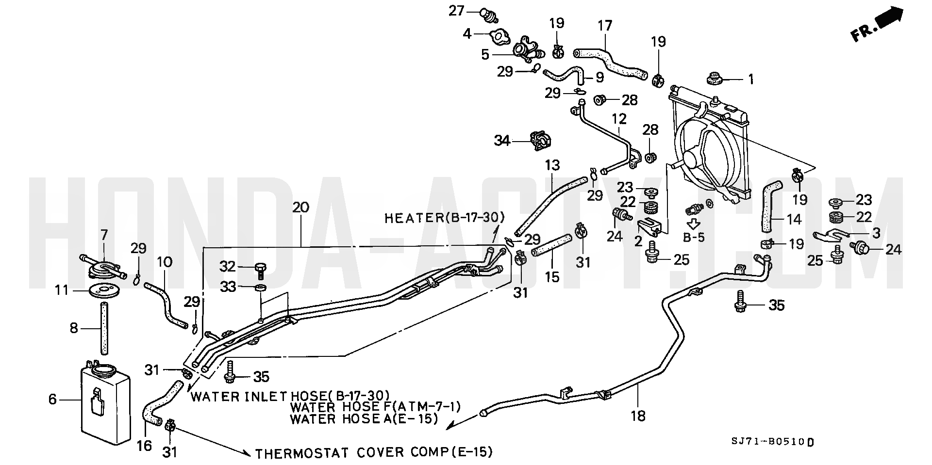 B510 - Radiator Hose & Reserve Tank - HA4 Honda Acty - 1990-1999 Models - Electrical, Intake & Exhaust Parts Diagrams