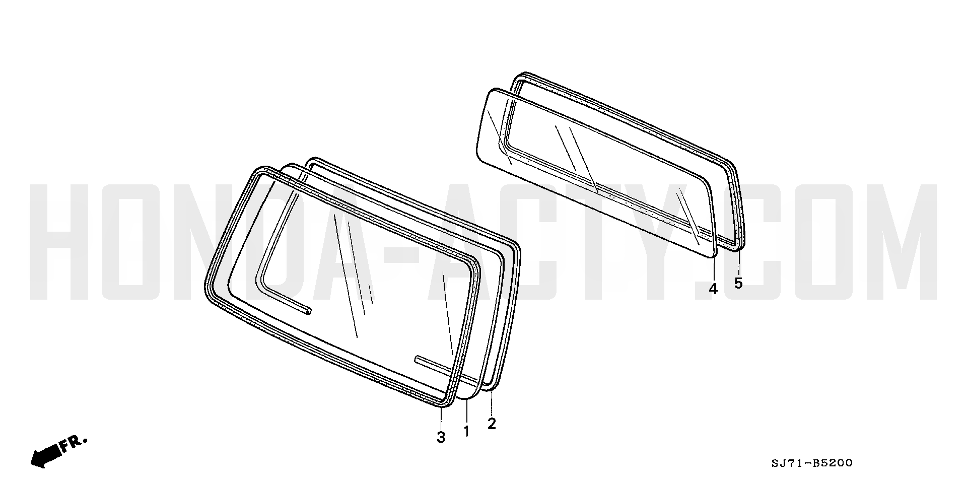 B52 - Windshield & Rear Glass- HA4 Honda Acty - 1990-1999 Models - Body Parts Diagrams