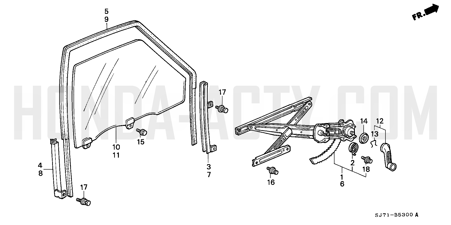 B53 - Door Glass & Window Regulator - HA4 Honda Acty - 1990-1999 Models - Body Parts Diagrams