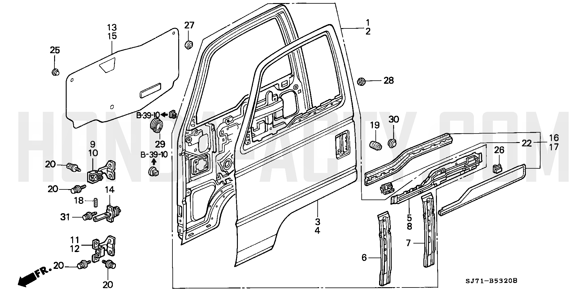 B5320 - Door Panel - HA4 Honda Acty - 1990-1999 Models - Body Parts Diagrams