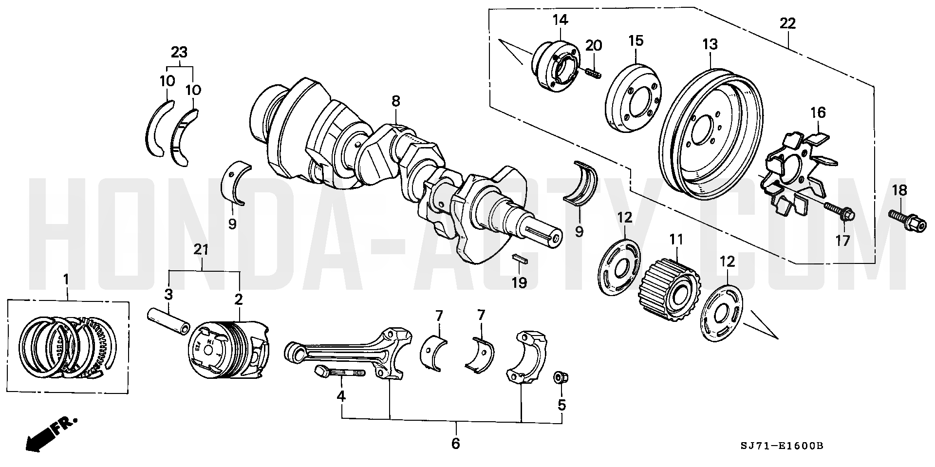 E16 - Piston/Crankshaft - HA4 Honda Acty - 1990-1999 Models - Engine Diagrams