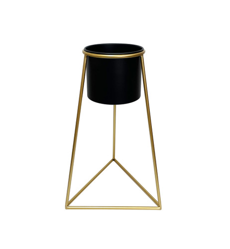 Black Planter W/Gold Pyramid Stand