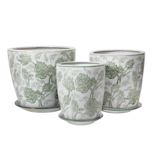 Super Green & White Flower Burst Pot D38