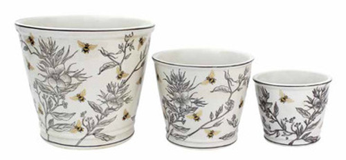 Peonies Blue & White Round Pot D12.5