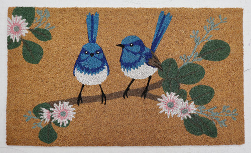 Blue Wren Green Door Mat