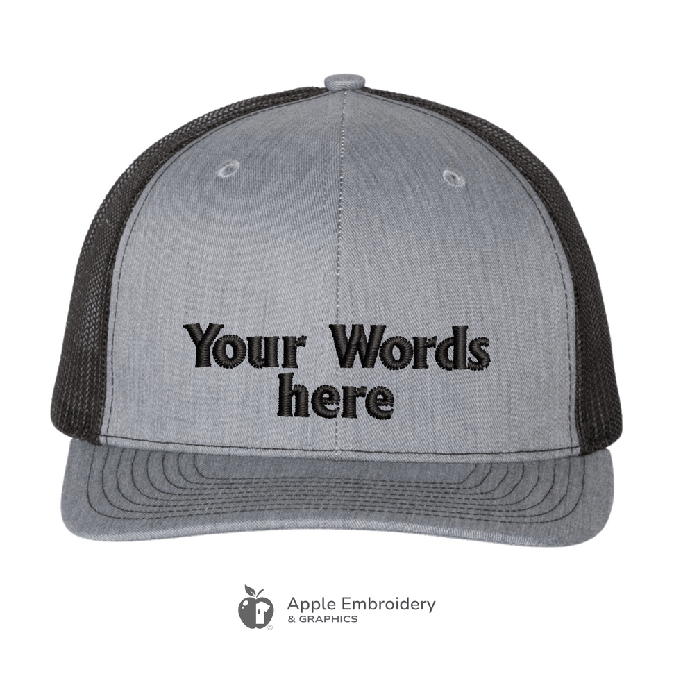 C112 Heather Grey and Black with Text only Embroidery