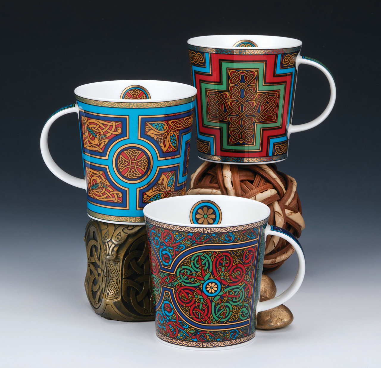 Mug Dunoon Lomond Iona Porcelaine Fine – Bleu & Or 22 Carats Design Celtique Élégant