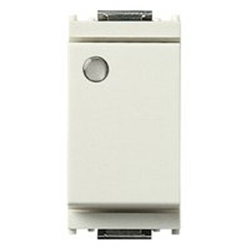 A white 1P 16AX 1-Way Switch. Small light in top right corner. Flat smooth front on a white background A white 1P 16AX 1-Way Switch. Small light in top right corner. Flat smooth front on a white background