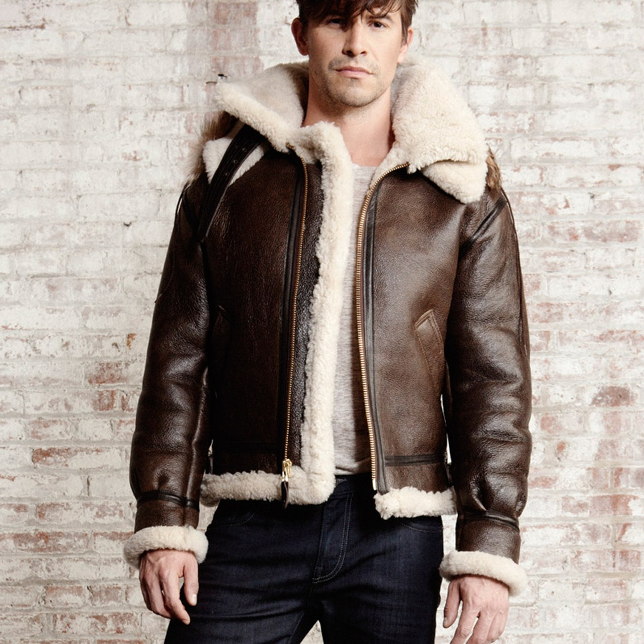 Cockpit USA B-3 Hooded Sheepskin Bomber Jacket USA Made