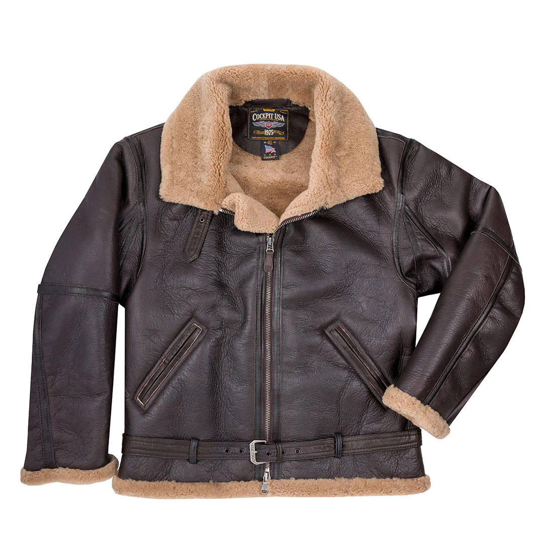 Cockpit USA Fighter Weight Sheepskin Bomber Jacket Brown