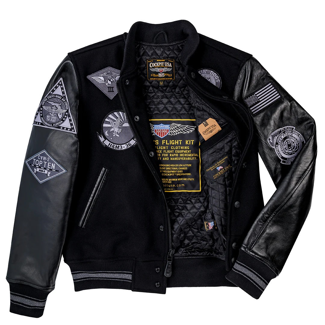 Jaket universitas siluman Cockpit USA dibuat berwarna hitam