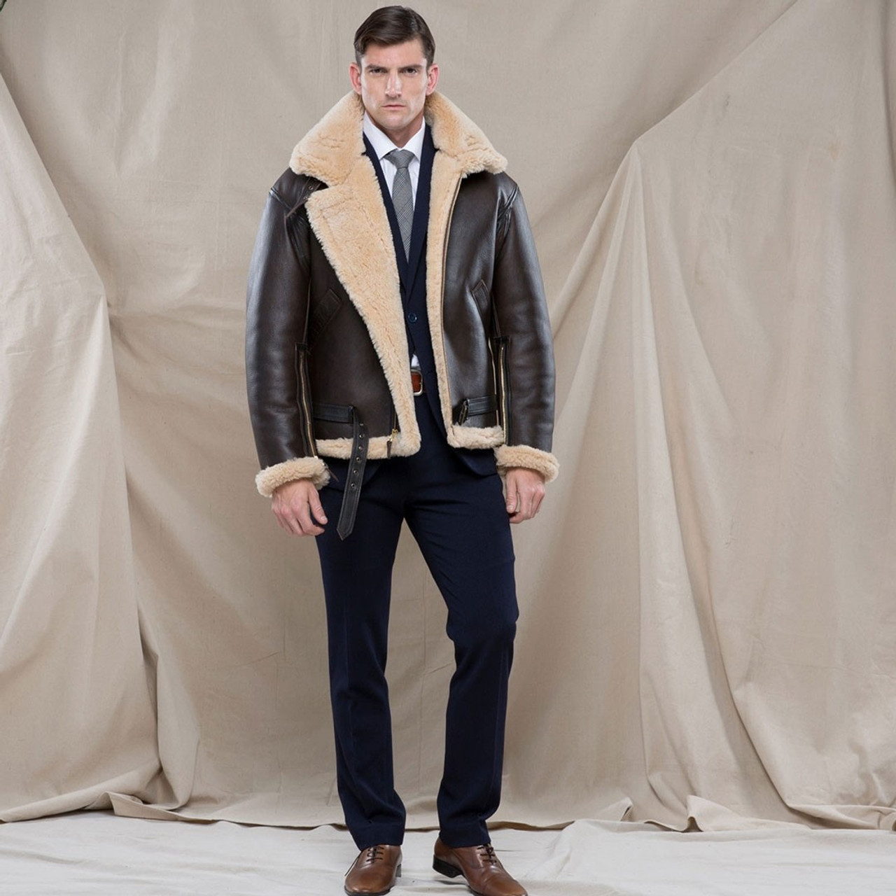 Sheepskin aviator jacket on sale mens