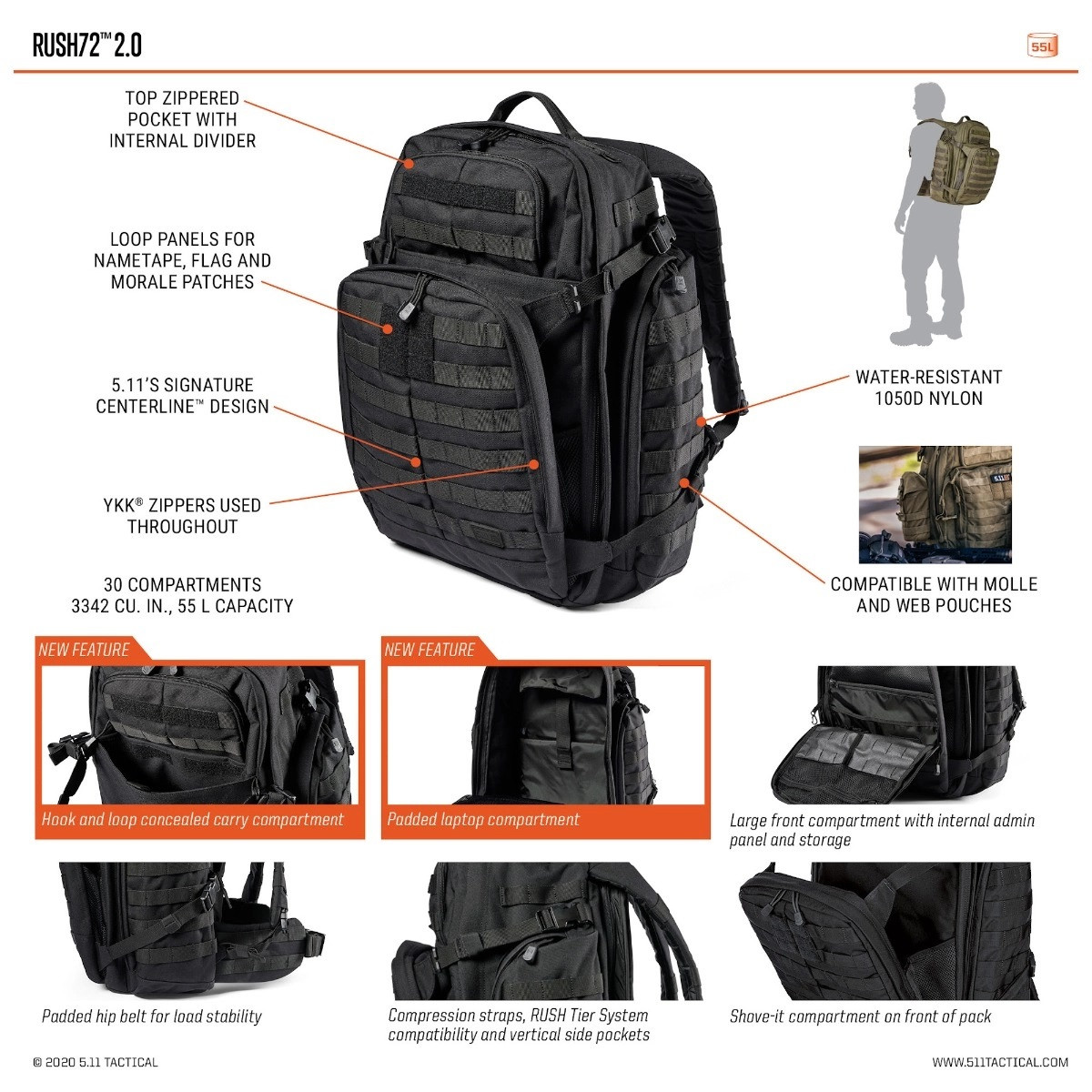 5.11 Tactical Rush72 パック 2.0 ブラック