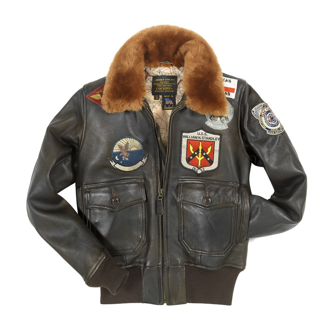 Cockpit USA Women's Top Gun Flight Jacket Brown With Patches USA Made