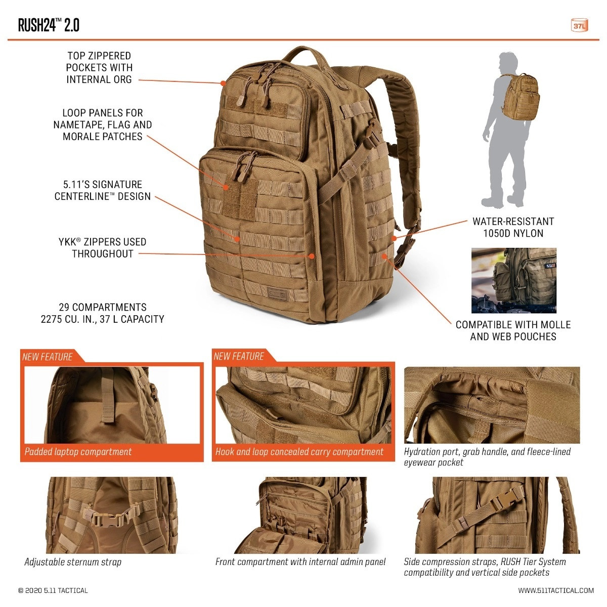 5.11 Tactical ラッシュ 24 2.0 バックパック 37L パック マルチカム