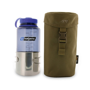 Tasmanian Tiger Insulated Water Bottle Pouch 1 Liter Olive (Shown with Nalgene bottle and aluminum cup)