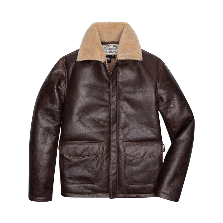 Cockpit USA Sheepskin "Oil Rigger"Jacket Brown USA Made