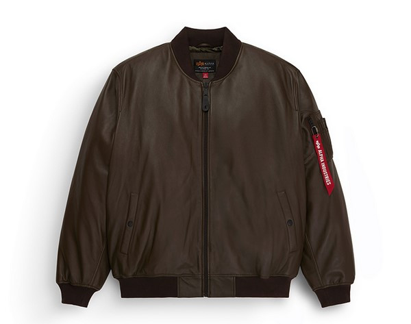 Alpha Industries Leather MA-1 Flight Jacket Espresso