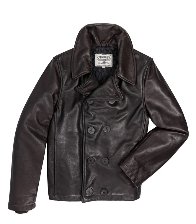 Cockpit USA Naval Short Leather Peacoat Dark Brown USA Made